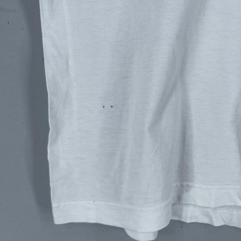 Puede incluir: Camiseta blanca con un ligero pliegue en la tela. La camiseta tiene algunos peque&ntilde;os agujeros.
