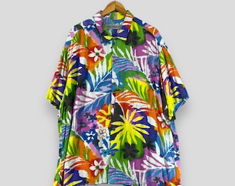 Koszula JAMS WORLD Hawaii Rayon Oversize Vintage 90's Hawaiian Abstract Multicolor Crazy Pattern Psychodeliczna zapinana na guziki Koszula Aloha Rozmiar XXL