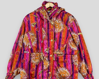 62 上下セット【ellesse】エレッセ 90s ビンテージ　スキーウェア ellesse エレッセ スキーウェア 総柄 レッド オレンジ 上下