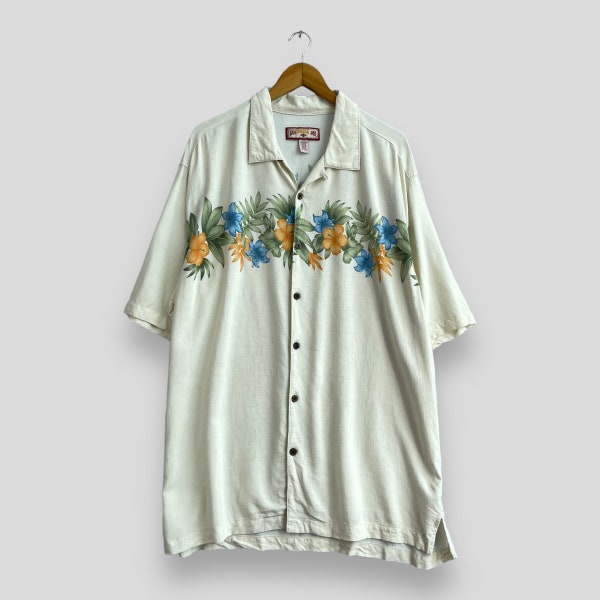 CARIBBEAN JOE Hawaii Floral Shirt Xlarge Vintage 90er Hawaii Guam Beach Hibiskus Blumen Party Shirt Aloha Wear Buttondown Oxford Größe XL