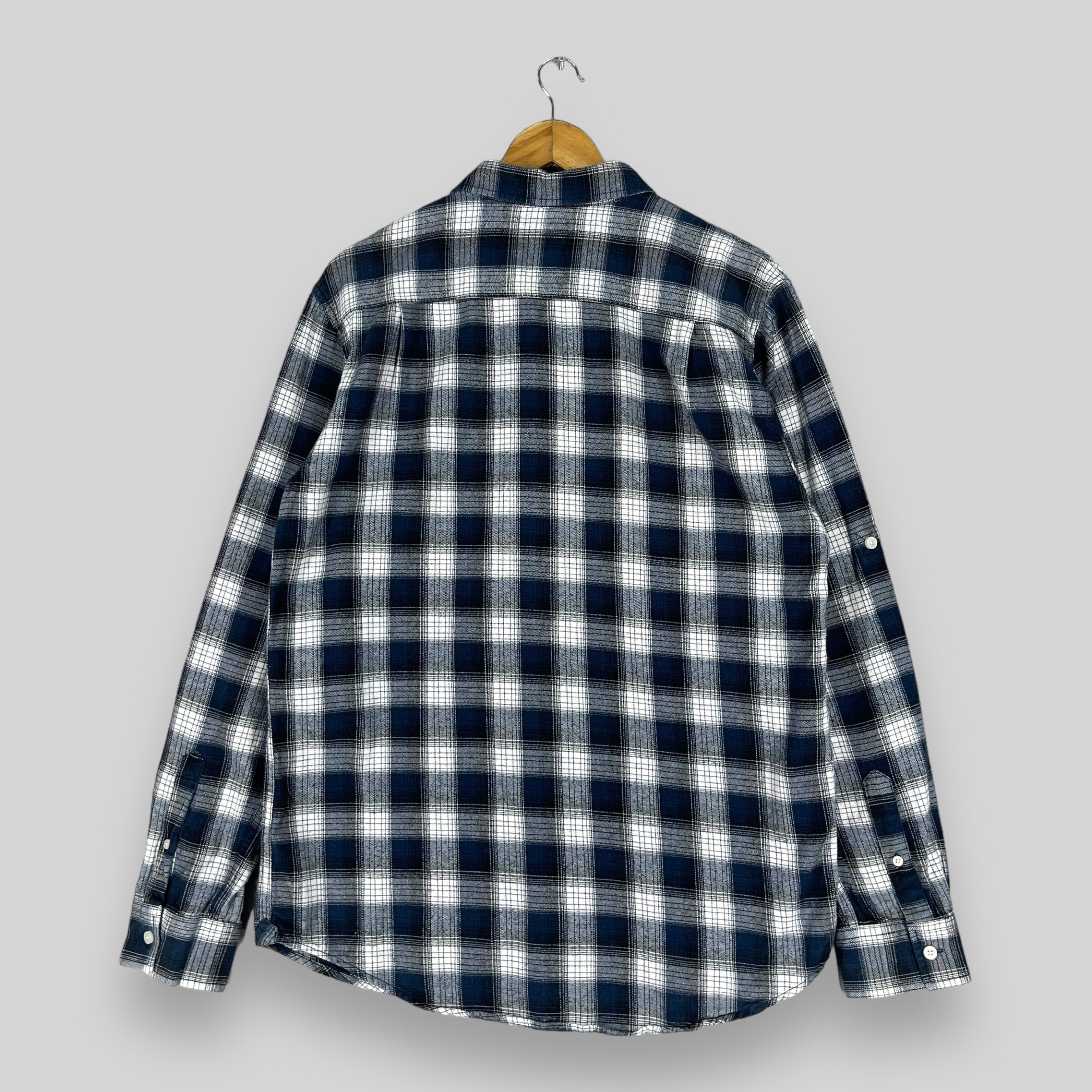 美品 00s 45rpm& オープンカラーシャツ 2 青白ギンガムチェック 東京ナチュラルハイキングクラブ ギンガムチェック バンドカラー