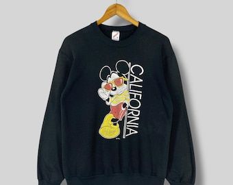 Vintage 90's MICKEY MOUSE Crewneck Sweatshirt Medium Jerzees Walt Disney Mickey Mouse California Cartoon Printed Black Sweater Size M