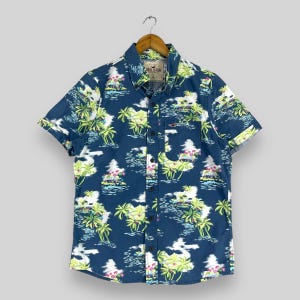 Vintage HOLLYSTER Hawaii Shirt Medium Y2K Hawaiian Aloha Tropical Coconut Tree Beach Island Guam Sunwear Buttondown Cotton Shirt Size M