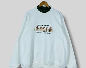 Vintage 1990s Mccc Sportswear Double Collar Sweatshirt Oversized Grandma's Little Dears Spellout Embroidery White Sweater Crewneck Size 2XL