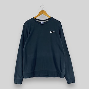 Vintage Y2K NIKE Swoosh Crewneck Sweatshirt Large Nike Swoosh Small Logo Embroidery Nike Air Sport Pullover Black Distressed Sweater Size L