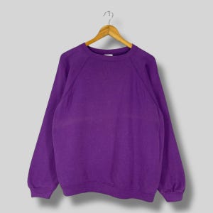 Vintage Plain Purple Sweatshirt Crewneck Xlarge 90&#39;s Hanes Her Way Blank Purple Casual Style Sportswear Pullover Sun Faded Sweater Size XL