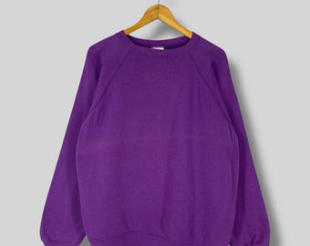 Vintage Plain Purple Sweatshirt Crewneck Xlarge 90's Hanes Her Way Blank Purple Casual Style Sportswear Pullover Sun Faded Sweater Size XL