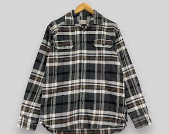 Vintage Checkered Flannel Shirt Medium Y2K Plaid Checkered Tartan Gray Grunge Minimalist Boyfriend Shirt Buttondown Oxfords Shirt Size M