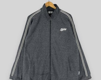 vintage PUMA pleine fermeture éclair sweat grande taille des années 1990 Puma petit logo broderie Sportswear Puma Activewear gris fermeture éclair pull taille L