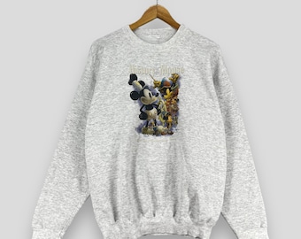 Vintage 90's MICKEY MOUSE Crewneck Sweatshirt Medium Tokyo Disneyland History Of The Mouse Walt Disney Mickey Pullover Gray Sweater Size M