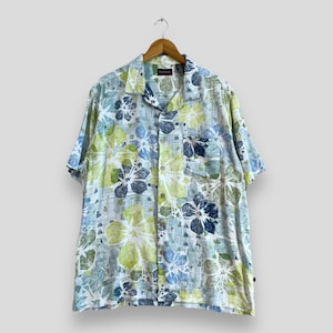 Vintage Y2K OCEAN PACIFIC Hawaii Floral Shirt Large Hawaiian Tropical Hibiscus Flower Beachwear Button Up Rayon Aloha Wear Shirt Size L