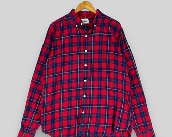OLD NAVY Checkered Flannel Shirt Large Vintage Y2K Plaid Checkered Red/Blue Hipster Grunge Boyfriend Shirt Button Up Checked Shirt Size L