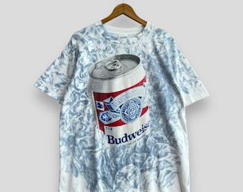 BUDWEISER 3d Art Graphic Print Tshirt Medium Vintage 1990s Wild Oats King Of Beer All Over Printed Tee Budweiser Alcohol Promo Tee Size M