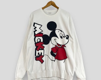 MICKEY MOUSE Crewneck Sweatshirt Large Vintage Y2K Walt Disney Mickey Mouse Cartoon Spellout Mickey Disneyland Pullover White Sweater Size L
