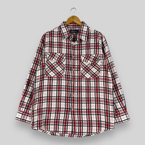 Karo Kariert Flanell Großes Vintage 1990er Jahre Karo Kariertes rotes Tartan Indie Boho Hipster dickes Boyfriend Shirt Grunge Flanell Buttondown Size L