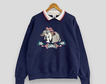 Vintage 1990s RABBIT Animal Collared Sweatshirt Large Gopher Sport Cute Bunny Rabbit Animal Printed Rabbit Blue Sweater Pullover Size L
