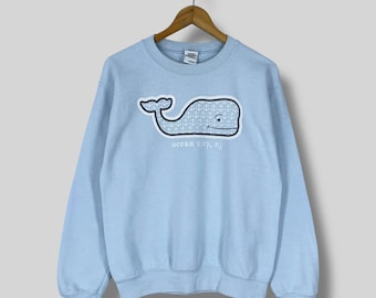 Vintage OCEAN CITY Crewneck Sweatshirt Small Y2K Ocean City New Jersey Spell Out Printed Sportswear New Jersey Pullover Blue Sweater Size S