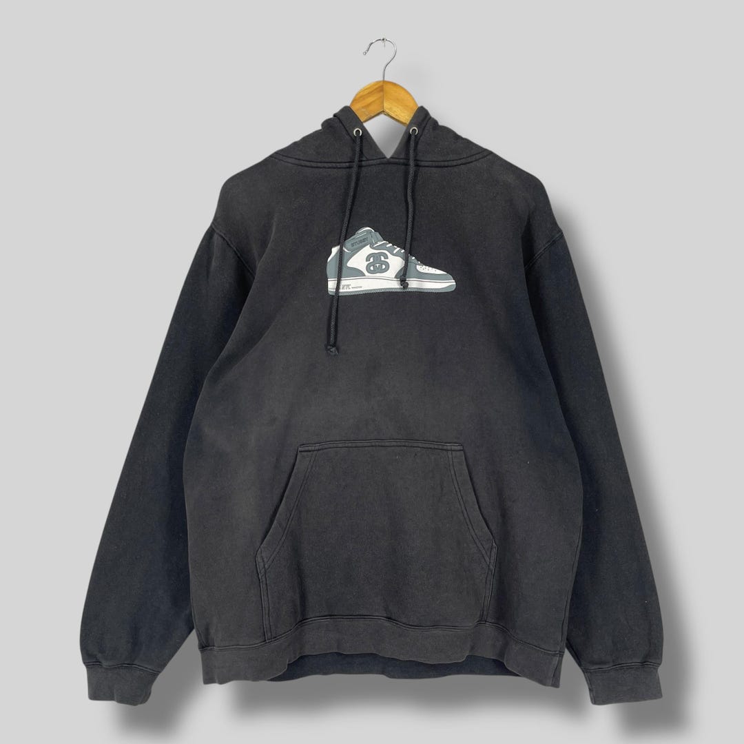 Vintage 1990s STUSSY Pullover Sun Faded Hoodie Large Stussy Air