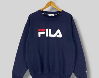 Vintage FILA Italia Crewneck Sweatshirt Large Y2K Fila Big Logo Spell Out Printed Sportswear Fila Sport Blue Pullover Sweater Size L