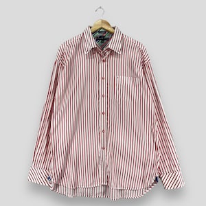 TOMMY HILFIGER Stripes Flannel Xlarge Vintage 90s Tommy Jeans Vertical Red/White Stripes Flannel Tommy Casual Button Up Office Shirt Size XL