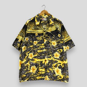 Vintage HILO HATTIES Hawaii Shirt Xlarge 1990s Hawaiian Aloha Tropical Floral Hibiscus Flower Sunwear Made In Hawaii Buttondown Size XL