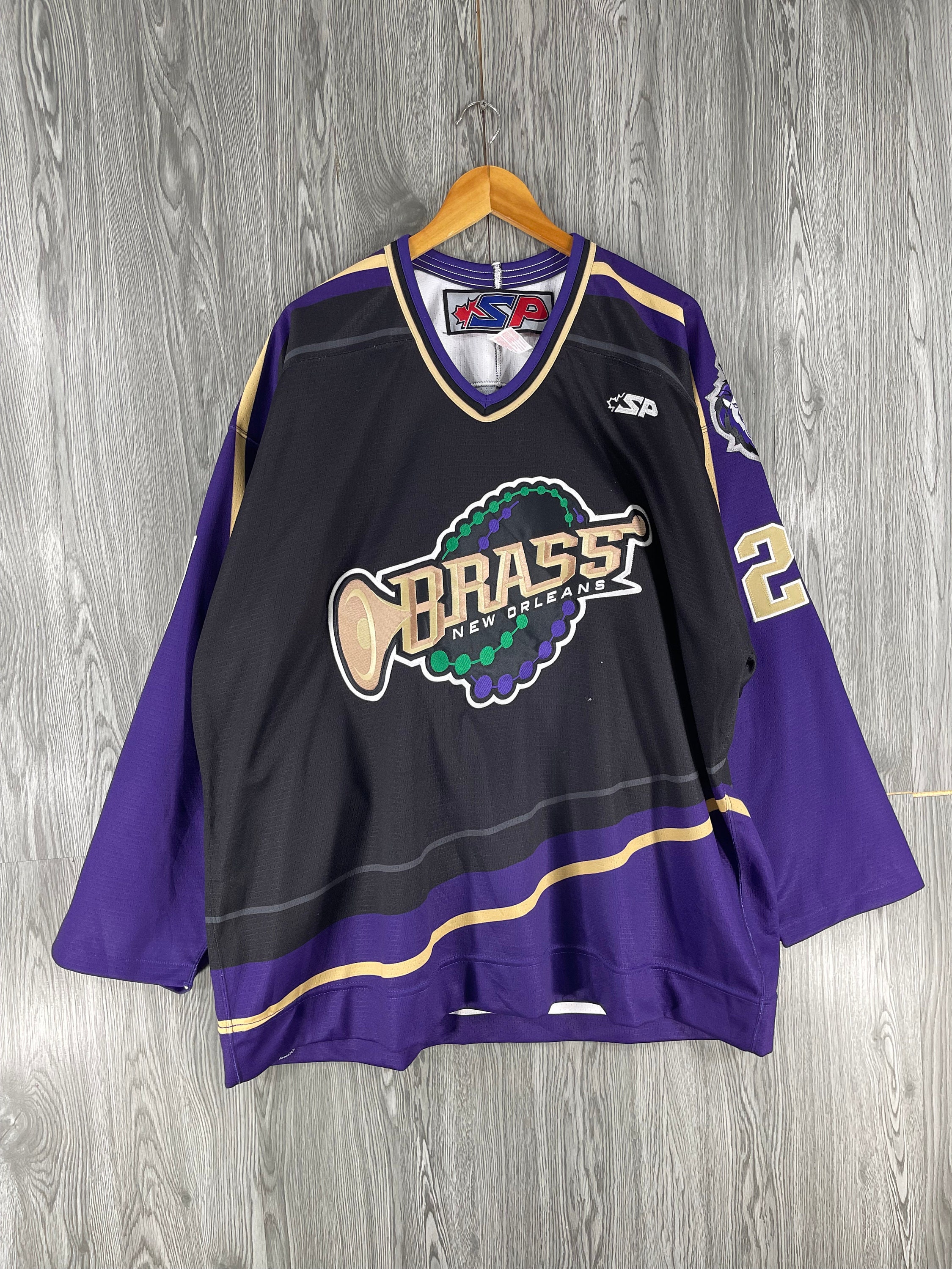 New Orleans Brass ECHL Hockey Jersey, size XL Purple/Black/Gold