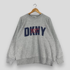 Vintage DKNY Crewneck Sweatshirt Xlarge 90's Designer Donna Karan New York Big Logo Spellout Streetwear Dkny Jeans Gray Sweater Size XL