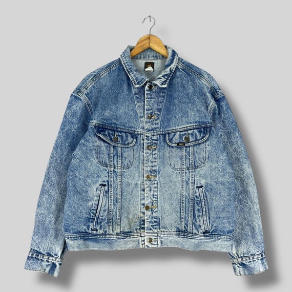 Vintage 90's LEE RIDERS Trucker Jacket Xlarge Union Made Denim Distressed Stoned Washed Jacket Lee Sanforized Denim Jacket Buttons Size XL