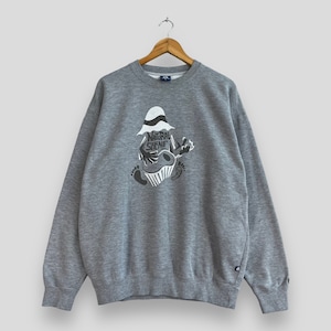 ヴィンテージ HANG TEN クルーネック スウェットシャツ L 1990 年代 ハングテン ナチュラル シーン ハワイ プリント ハングテン パイプライン ビーチ サーファー グレー セーター サイズ L