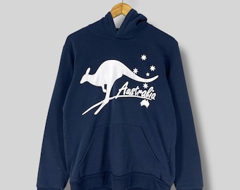 Vintage AUSTRALIA Pullover Hoodie Medium 1990s Australia Kangaroo Spellout Printed Streetwear Australia Aussie Blue Souvenir Sweater Size M