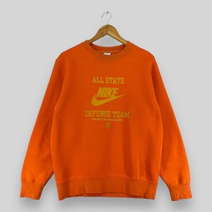 Vintage Y2K NIKE Swoosh Crewneck Sweatshirt Medium Nike Defense Team Big Swoosh Spellout Sportswear Nike Air Sport Orange Sweater Size M