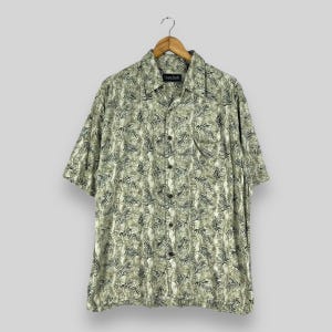 OCEAN PACIFIC Hawaii Rayon Shirt Large Vintage Y2K Hawaiian Tropical Floral Leaves Motive Beachwear Button Up Aloha Wear Shirt Size L