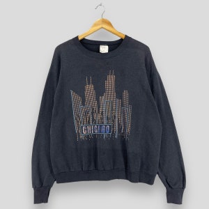 Vintage CHICAGO Sweatshirt Crewneck Large 1990s Delta Chicago John Hancock Centre United States Chicago Black Sweater Jumper Size L