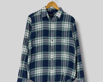 BANANA REPUBLIC Flannel Shirt Small Vintage Y2K Plaid Checkered Tartan Green/Blue Hipster Indie Boho Flannel Button Up Casual Size S