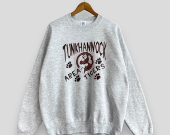 Vintage 1990s TUNKHANNOCK Crewneck Sweatshirt Xlarge Tunkhannock Area Tiger High School Football Team Sportswear Gray Sweater Size XL