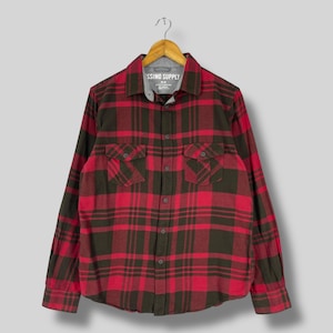 Vintage Y2K MOSSIMO Plaid Red Flannel Shirt Medium Plaid Checkered Tartan Red/Brown Streetwear Grunge Boyfriend Shirt Button Up Shirt Size M