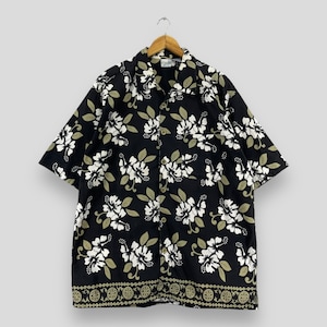 Vintage OCEAN PACIFIC Hawaii Shirt Xlarge Y2K Abstract Hawaiian Floral Hibiscus Flower Buttondown Rayon Oxford Beach Party Shirt Size XL