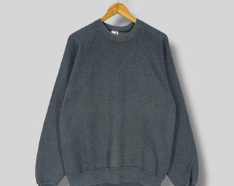 Sudadera vintage de cuello redondo gris liso de los años 90, jersey mediano, hecha en EE. UU., ropa deportiva, suéter informal gris, talla M