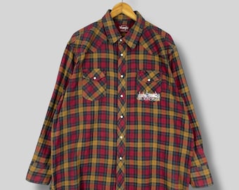 Cromoncent Camicia Uomo In Flanella Scozzese: Maniche Lunghe, Taschino, Bottoni, Taglia XXL, Colore Arancione E Nero - 2
