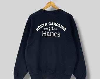 Vintage 1990s HANES Crewneck Sweatshirt Large Hanes North Carolina Spellout Printed Sportswear Hanes Pullover Plain Black Sweater Size L