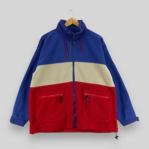 Vintage 1990s HELLY HANSEN Fleece Jacket Large Helly Hansen Seawear Colorblock Warmer Cold Weather Jacket Helly Hansen Hoodie Coat Size L