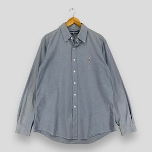 Vintage 1990s POLO RALPH LAUREN Denim Oxford Shirt Large Ralph Lauren Small Pony Sportswear Polo Casual Style Buttondown Oxford Shirt Size L