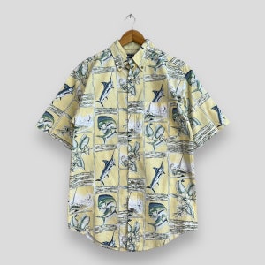 Vintage PURITAN Hawaii Shirt Small 90's Hawaiian Abstract Deep Ocean Marlin Fish Hibiscus Flower Sunwear Beach Party Shirt Button Up Size S