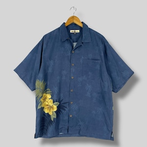 TOMMY BAHAMA Hawaii Relax Shirt Medium Vintage Y2K Hawaiian Hibiscus Flower Aloha Tropical Printed Beach Party Button Up Silk Shirt Size M