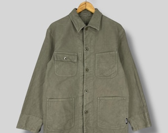 Vintage 90's YOHJI YAMAMOTO Chore Jacket Medium Aar Durban Yohji Workwear Labor Workers Style Four Pocket Jacket Olive Button Up Size M