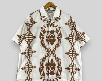 Vintage 90's OLD NAVY Hawaii Tribal Shirt Xlarge Hawaiian Abstract Native Tribal Tattoo Style Oahu Button Up Aloha Wear Party Shirt Size XL