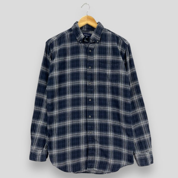 vintage 90's Checkered Tartan Flannel Small Plaid Checkered Blue Indie Boho Rustic Flannel Grunge Hipster Oxfords Buttondown Shirt Taille S