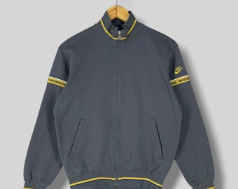 Vintage 90's NIKE Track Jacket Small Japanese Nike International Athleisure Streetwear Full Zipper Grey Gold Yellow Striped Jacket Size S