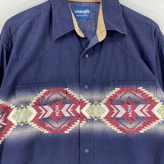 Vintage 1990s WRANGLER Aztec Navajo Western Shirt… - image 2