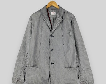Vintage SMITH AMERICAN Chore Jacket Medium Workwear Herringbone Stripe Denim Work Blazer Coat Utility Gray Button Up Cotton Jacket Size M